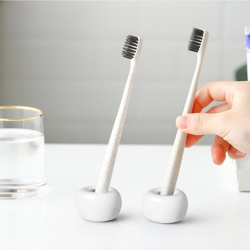 HalfofLife Mini Ceramics Toothbrush Holder Stand for Bathroom Vanity Countertop, Handmade Couple Toothbrush Head Holder, Shaver Holder and Office Pen Holder, 2-Piece Set White - Image 4